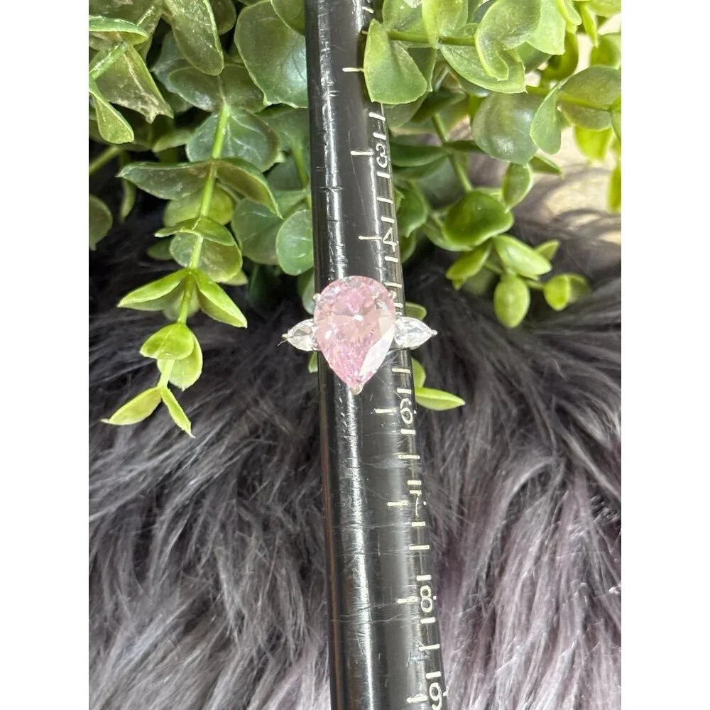 Pink & White Teardrop Stones Silver‎ 925 Ring